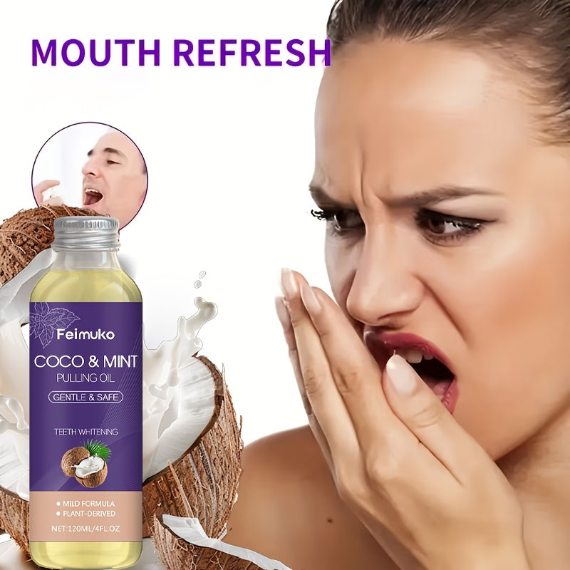 Coconut Mint Oil Mouthwash 120g, Containing Menthol, Citric Acid, and Coconut Oil, Provides Gentle Daily Cleaning and Oral Care. The Minty Fragrance Offers Long-lasting Fresh Breath. Made with Natural Ingredients, It Quickly Boosts Confidence