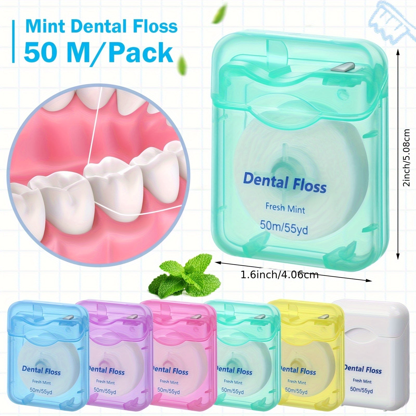 Bulk Pack of 24 Mint-Flavored Dental Floss, Each 1968.5 inch Long, Designed for Travel. Waxed for Oral Hygiene And Gum Protection (Various Colors)