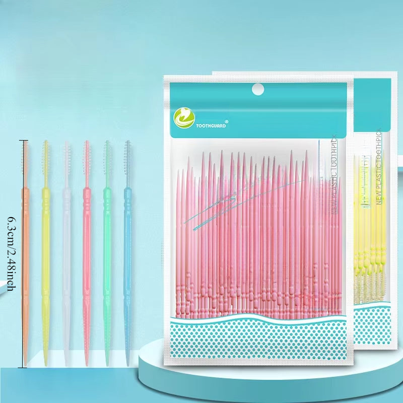 Double-Headed Floss, Interdental Toothpick, Toothbrush, Tooth Cleaning Stick, Toothpick, Floss Stick, Tool Color Random
