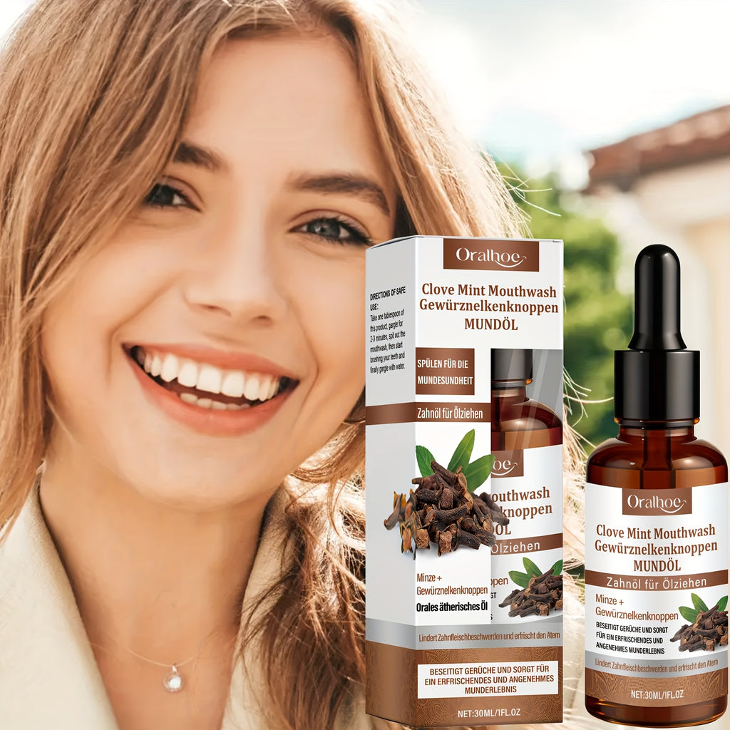 1pc Clove Mint Care Mouthwash 1.01oz Contains Menthol Effectively Cleans Food Debris Inside and Outside the Mouth Long-lasting Fresh Breath Cool and Refreshing Taste Portable Mouthwash Suitable for Use After Meals Essential for Travel