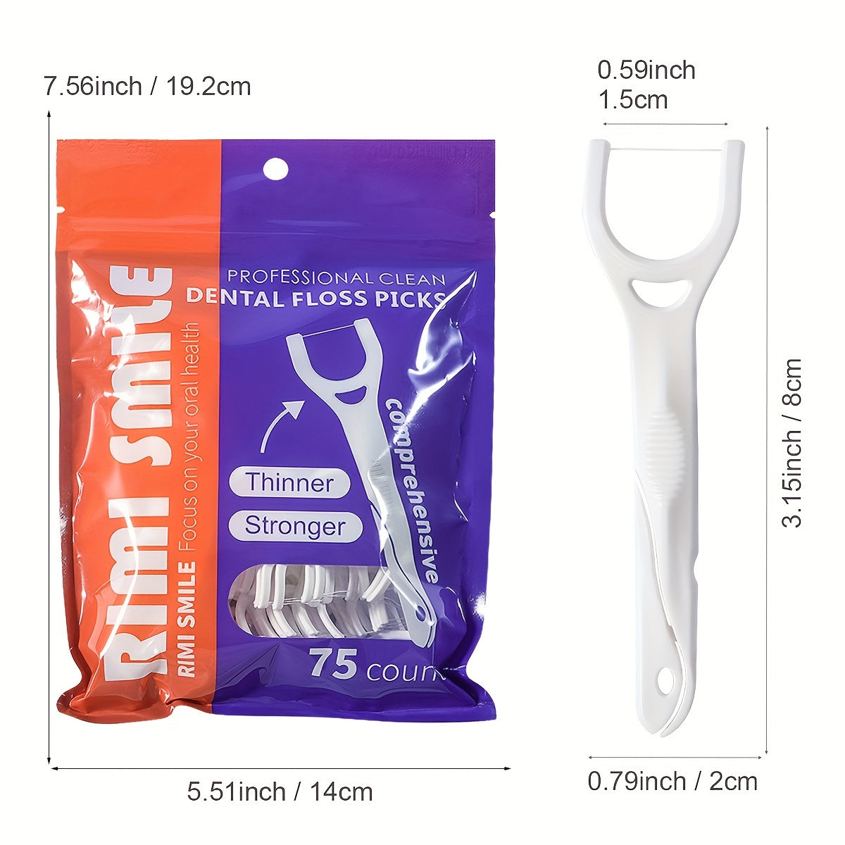 225pcs RIMI SMILE Dental Floss Picks, Thinner & Stronger, Portable Oral Care Sticks for Deep Cleaning, Unflavored, PE Material, for Daily Use & Travel