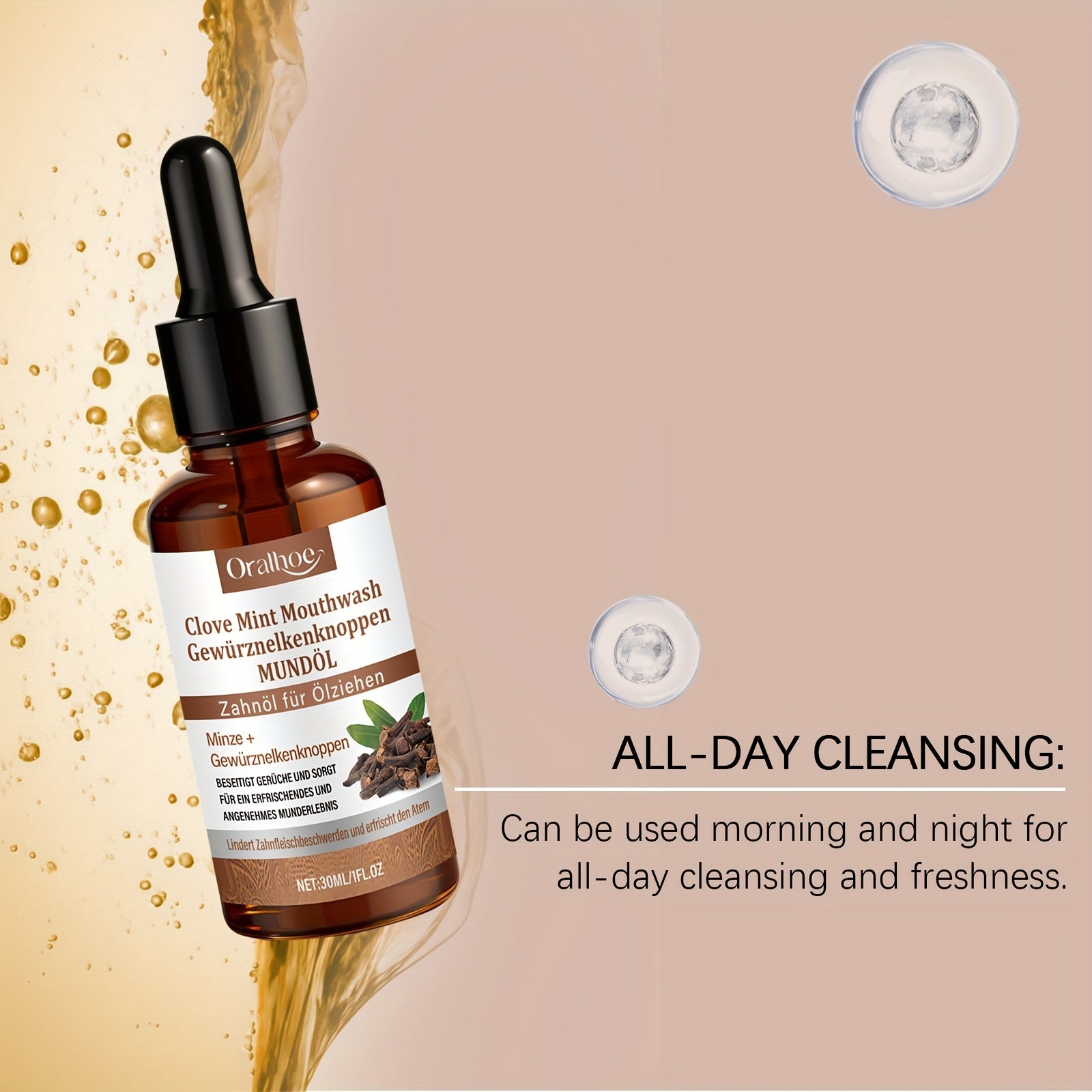 1pc Clove Mint Care Mouthwash 1.01oz Contains Menthol Effectively Cleans Food Debris Inside and Outside the Mouth Long-lasting Fresh Breath Cool and Refreshing Taste Portable Mouthwash Suitable for Use After Meals Essential for Travel