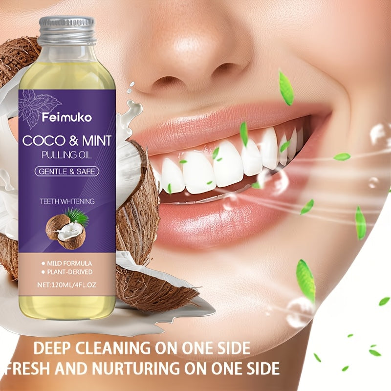 Coconut Mint Oil Mouthwash 120g, Containing Menthol, Citric Acid, and Coconut Oil, Provides Gentle Daily Cleaning and Oral Care. The Minty Fragrance Offers Long-lasting Fresh Breath. Made with Natural Ingredients, It Quickly Boosts Confidence