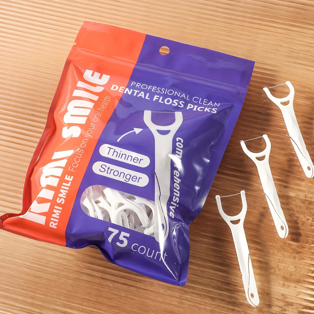 225pcs RIMI SMILE Dental Floss Picks, Thinner & Stronger, Portable Oral Care Sticks for Deep Cleaning, Unflavored, PE Material, for Daily Use & Travel