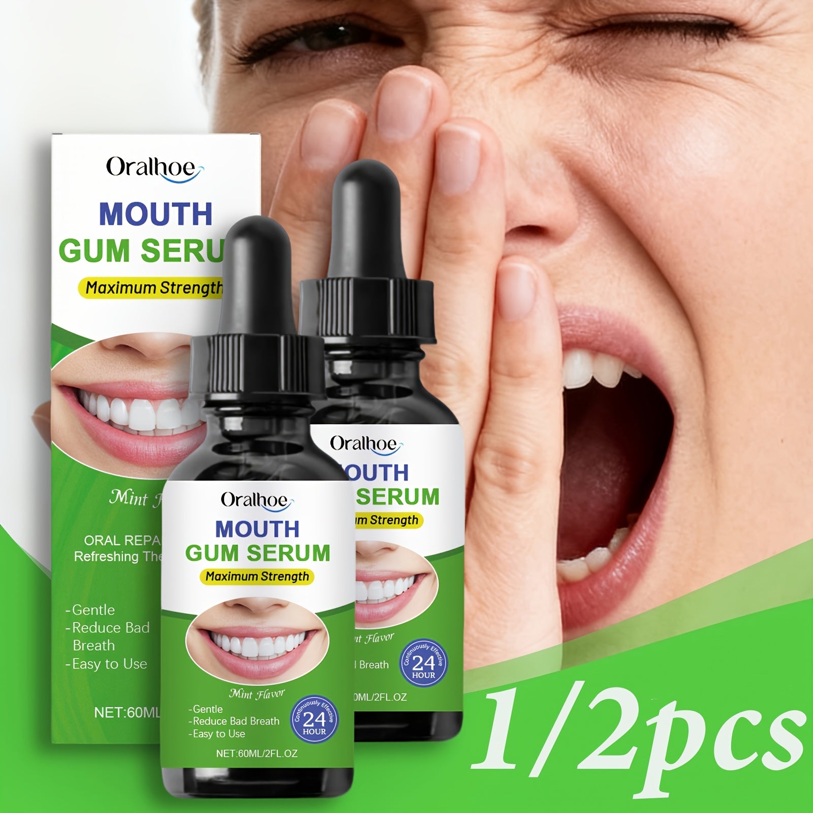 1\u002F2pcs 24-Hour Fresh Breath Oral Care Drops 60Ml\u002F2Fl.Oz, Botanical Oral Care, Freshens Breath, Long-Lasting Fragrance, Teeth Cleaning, Tongue Coating Removal, Daily Mouthwash, Portable