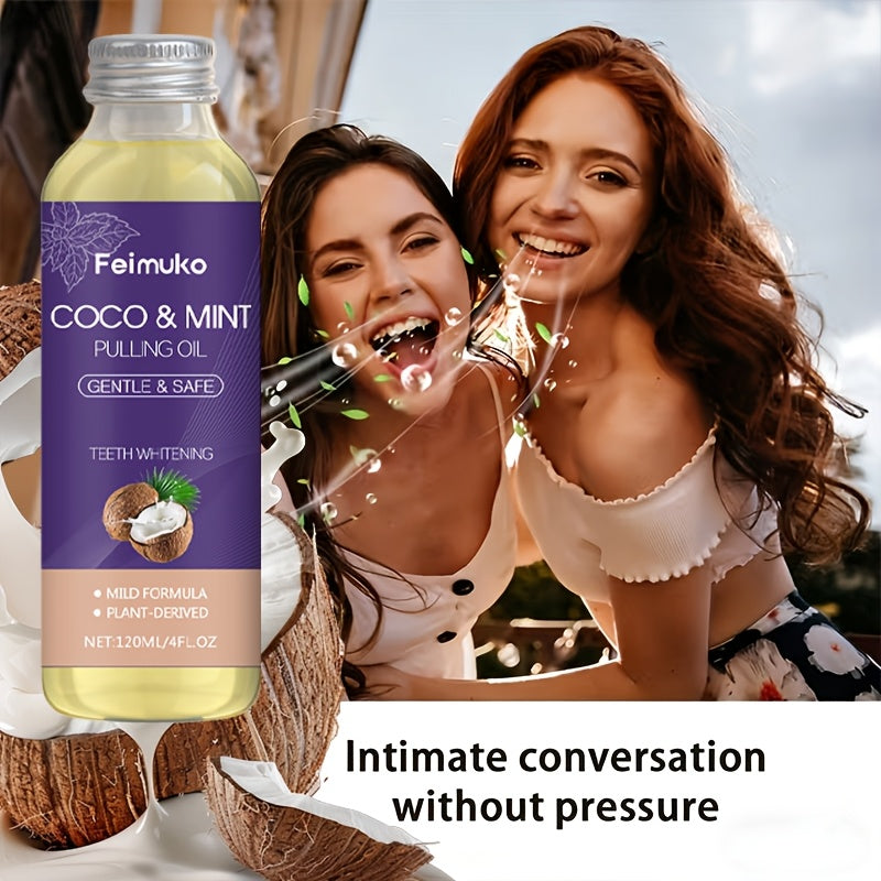 Coconut Mint Oil Mouthwash 120g, Containing Menthol, Citric Acid, and Coconut Oil, Provides Gentle Daily Cleaning and Oral Care. The Minty Fragrance Offers Long-lasting Fresh Breath. Made with Natural Ingredients, It Quickly Boosts Confidence