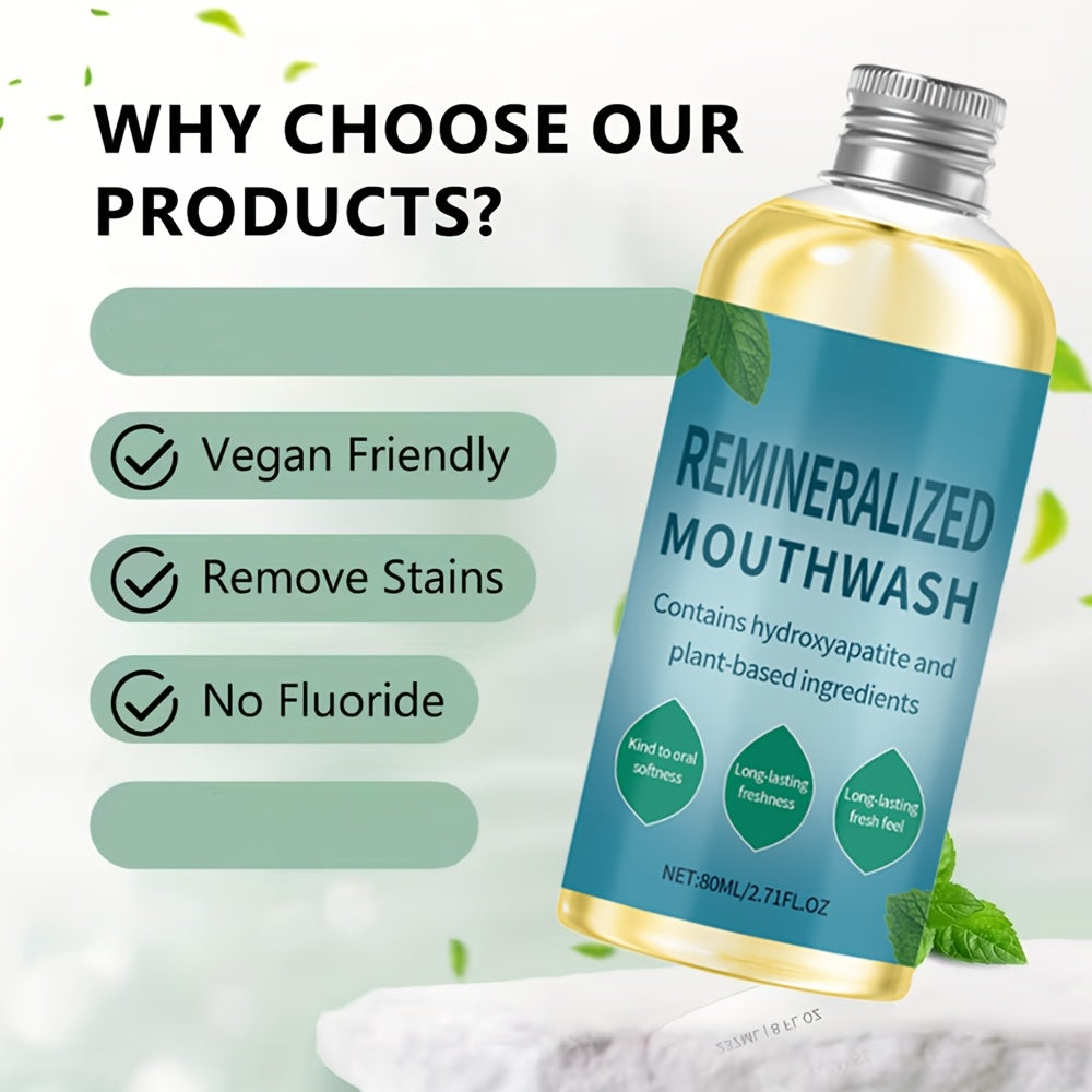 2.71oz Mint-Flavored Mouthwash, Containing Hydroxyapatite And Plant Ingredients, Lightweight Texture, Easy to Rinse, Achieving More Thorough Care, Perfect for Fresh Breath Before Dates Or After Meals. Ideal for Travel And Hotel Stays