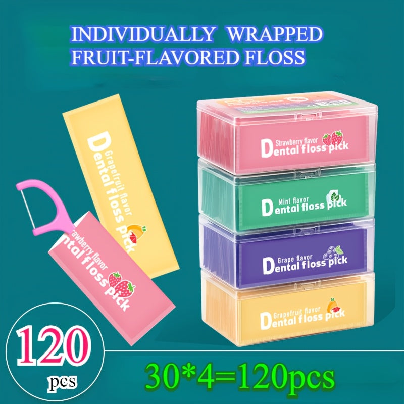 Four Individually Wrapped Floss Sticks with Fruit Flavors | Made from Ultra-Thin 0.01Mm PE Material, They Are Strong And Resistant to Breaking, Effectively Eliminating 99% of Plaque, Available in a Mix of Four Flavors