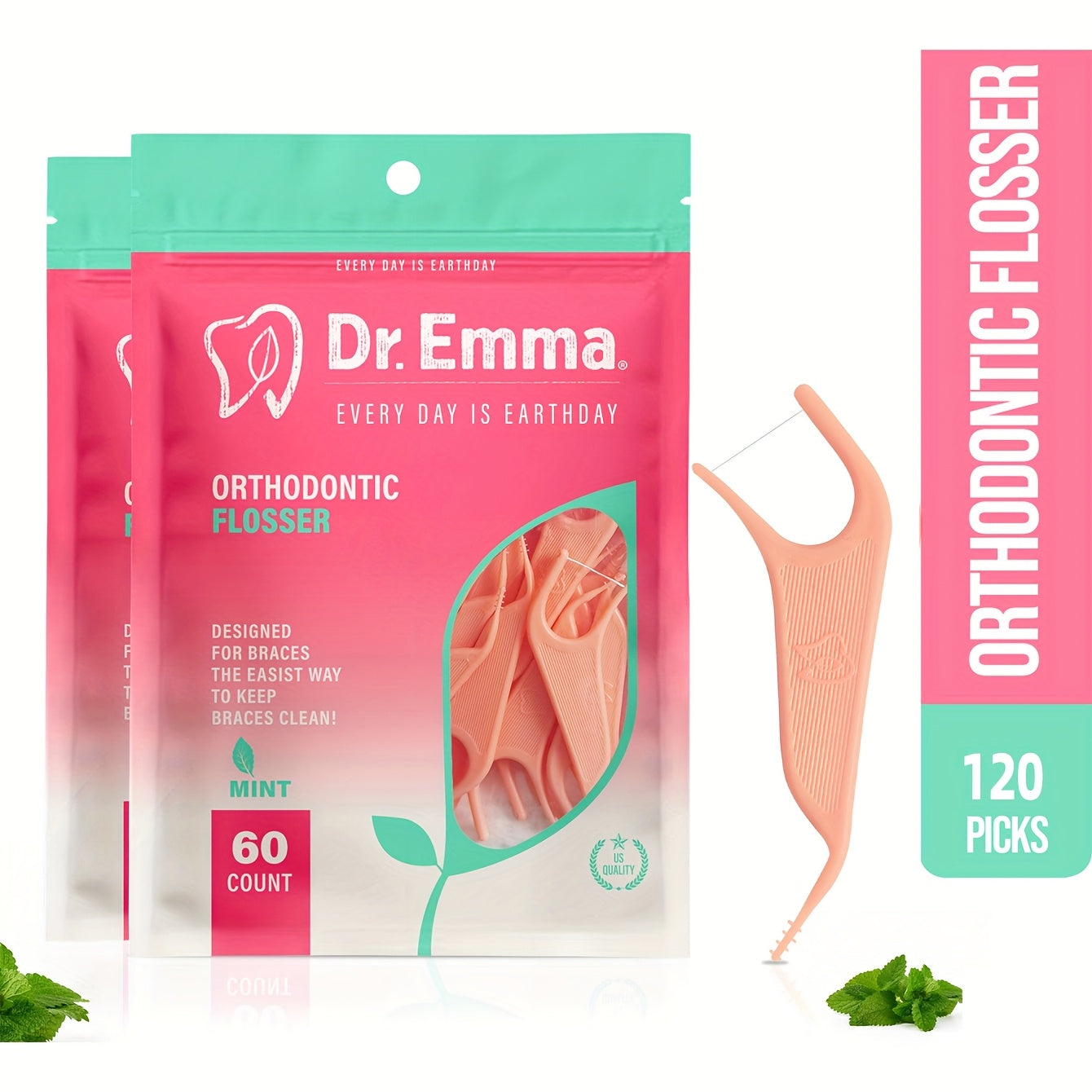 120 Dr. Emma Floss with Braces, Mint Flavored, Alcohol-free, Designed for Daily Oral Hygiene and Braces Maintenance