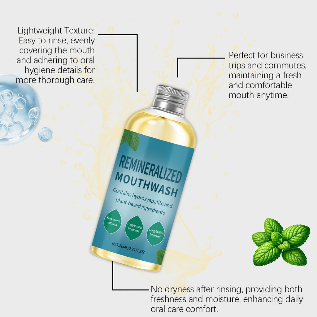 2.71oz Mint-Flavored Mouthwash, Containing Hydroxyapatite And Plant Ingredients, Lightweight Texture, Easy to Rinse, Achieving More Thorough Care, Perfect for Fresh Breath Before Dates Or After Meals. Ideal for Travel And Hotel Stays