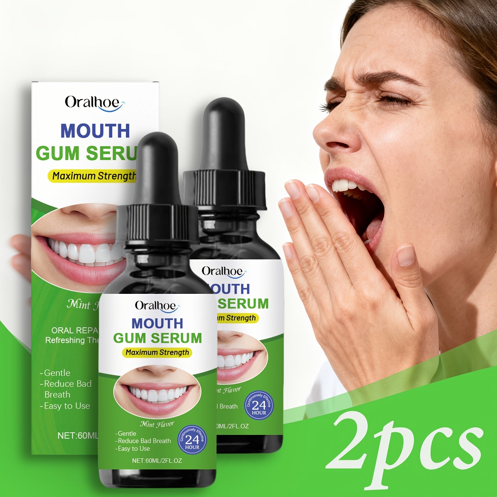 1\u002F2pcs 24-Hour Fresh Breath Oral Care Drops 60Ml\u002F2Fl.Oz, Botanical Oral Care, Freshens Breath, Long-Lasting Fragrance, Teeth Cleaning, Tongue Coating Removal, Daily Mouthwash, Portable
