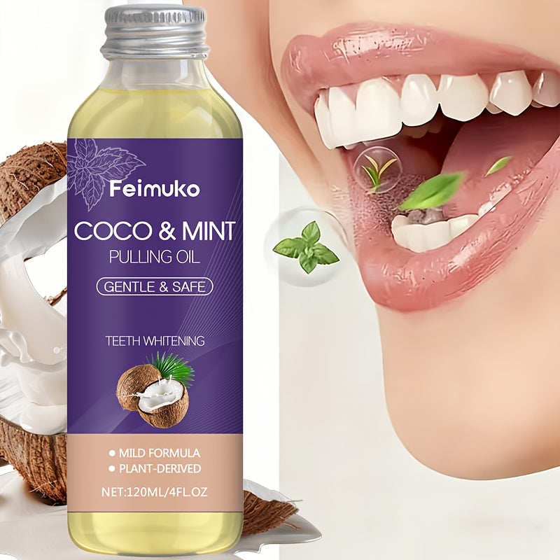 Coconut Mint Oil Mouthwash 120g, Containing Menthol, Citric Acid, and Coconut Oil, Provides Gentle Daily Cleaning and Oral Care. The Minty Fragrance Offers Long-lasting Fresh Breath. Made with Natural Ingredients, It Quickly Boosts Confidence
