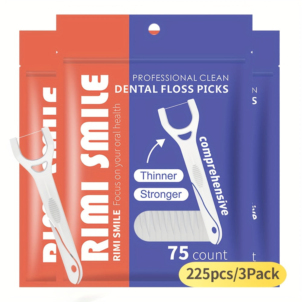 225pcs RIMI SMILE Dental Floss Picks, Thinner & Stronger, Portable Oral Care Sticks for Deep Cleaning, Unflavored, PE Material, for Daily Use & Travel