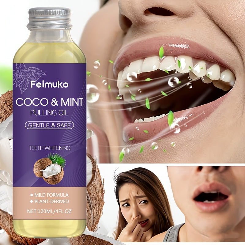 Coconut Mint Oil Mouthwash 120g, Containing Menthol, Citric Acid, and Coconut Oil, Provides Gentle Daily Cleaning and Oral Care. The Minty Fragrance Offers Long-lasting Fresh Breath. Made with Natural Ingredients, It Quickly Boosts Confidence