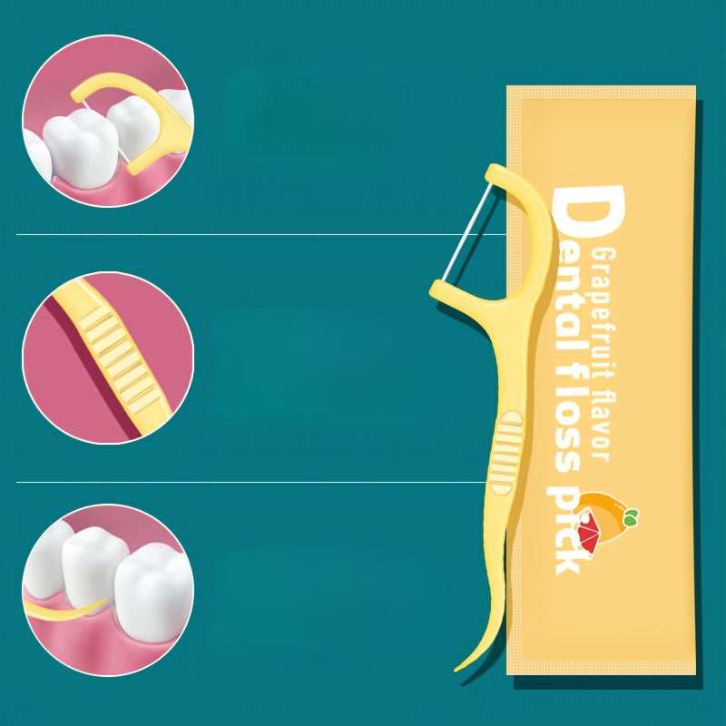 Four Individually Wrapped Floss Sticks with Fruit Flavors | Made from Ultra-Thin 0.01Mm PE Material, They Are Strong And Resistant to Breaking, Effectively Eliminating 99% of Plaque, Available in a Mix of Four Flavors