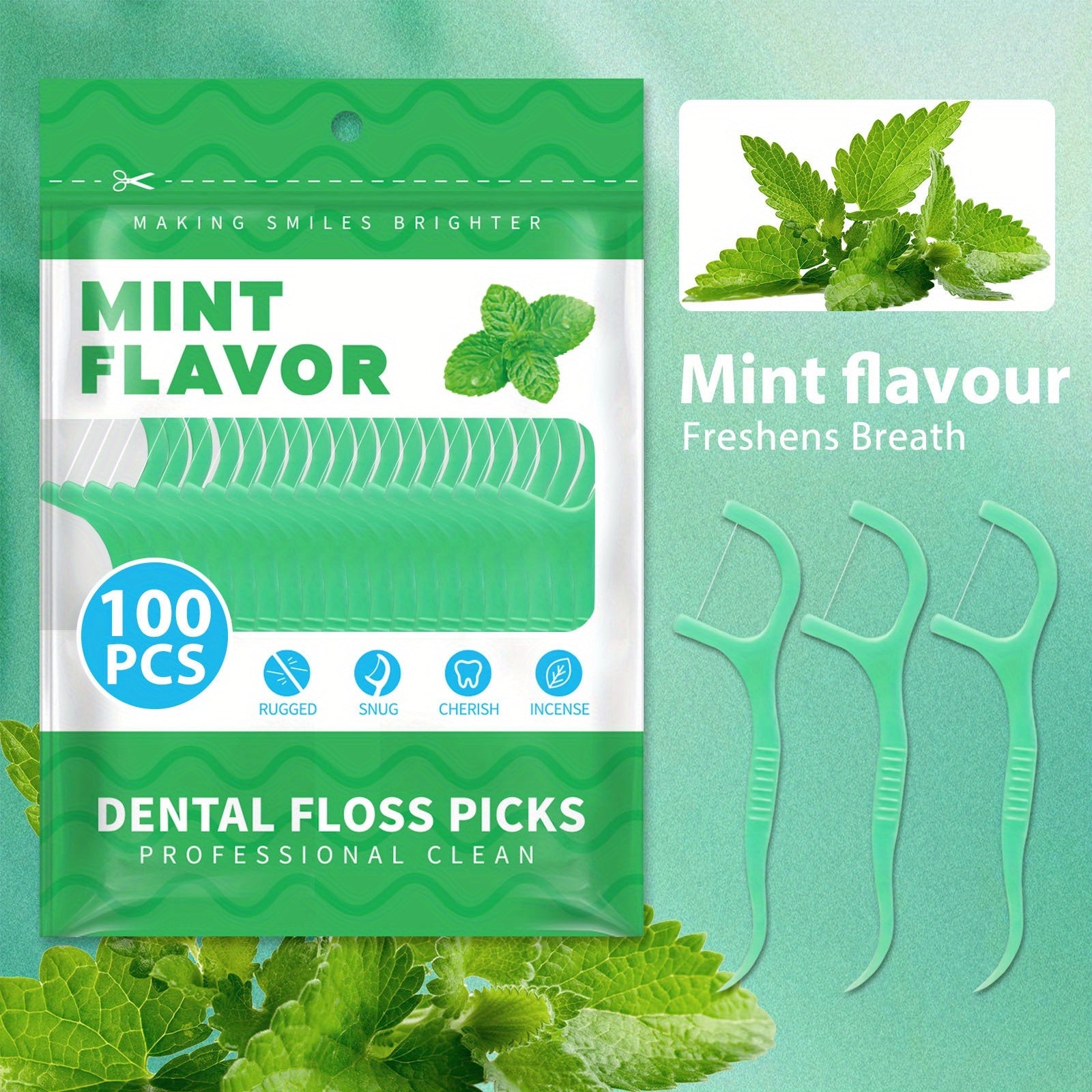 Dental Fresh 1500 Count Professional Mint Flavored Dental Floss Picks - Polyethylene, Shreddable, Alcohol-Free, Freshens Breath, Oral Care, Travel-Sealed Bag
