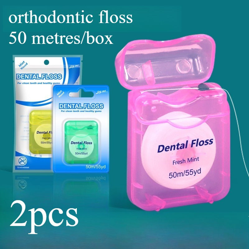 Set of 2 Rolls of 1968.5inch Orthodontic Floss in a Box, Featuring a Mint Flavor And Ultra-Fine, High-Tensile Strength