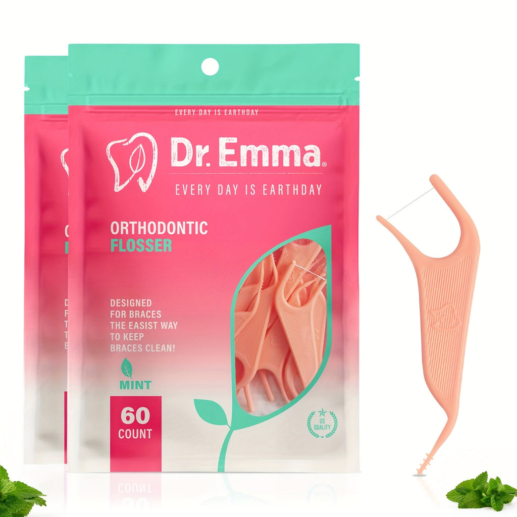 120 Dr. Emma Floss with Braces, Mint Flavored, Alcohol-free, Designed for Daily Oral Hygiene and Braces Maintenance
