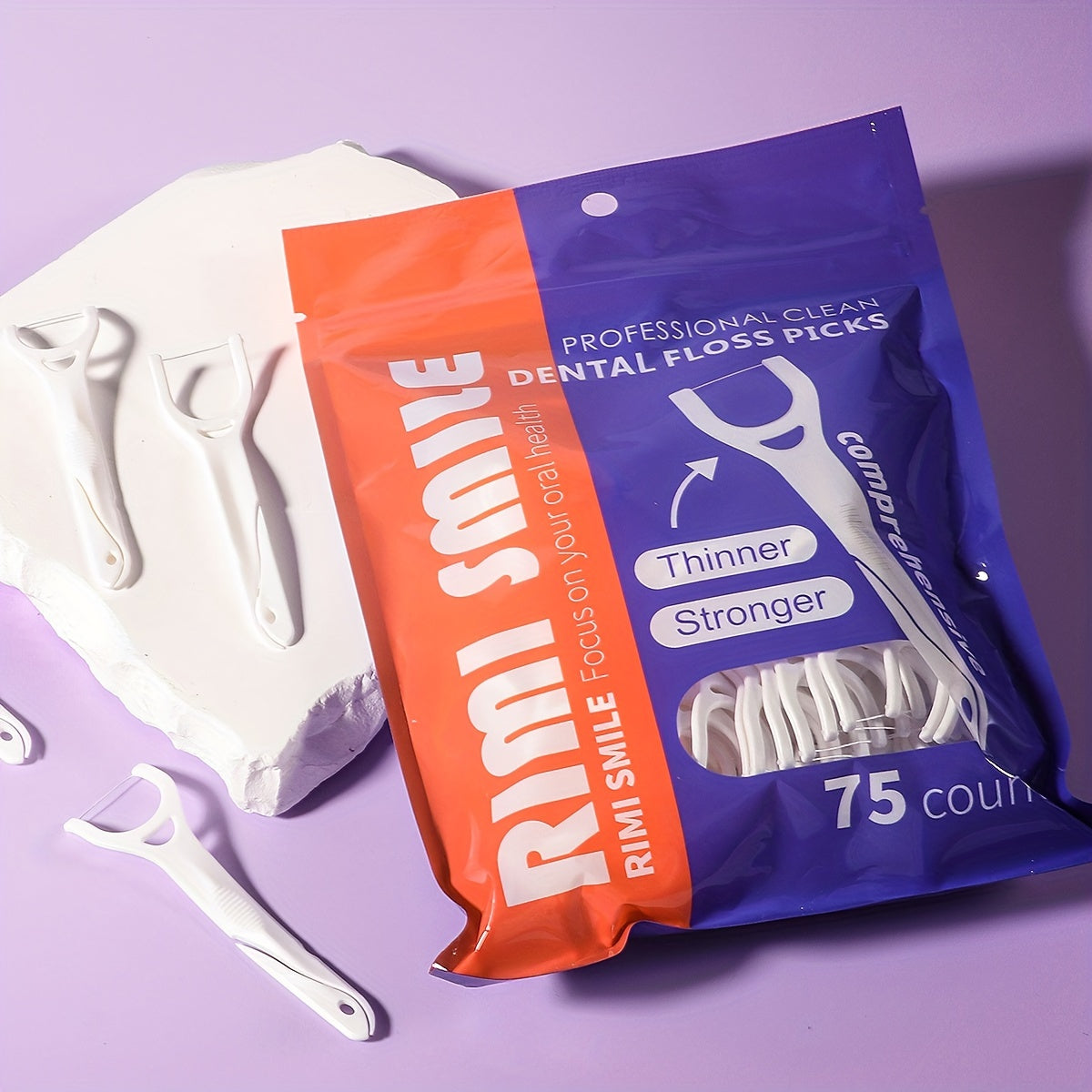 225pcs RIMI SMILE Dental Floss Picks, Thinner & Stronger, Portable Oral Care Sticks for Deep Cleaning, Unflavored, PE Material, for Daily Use & Travel